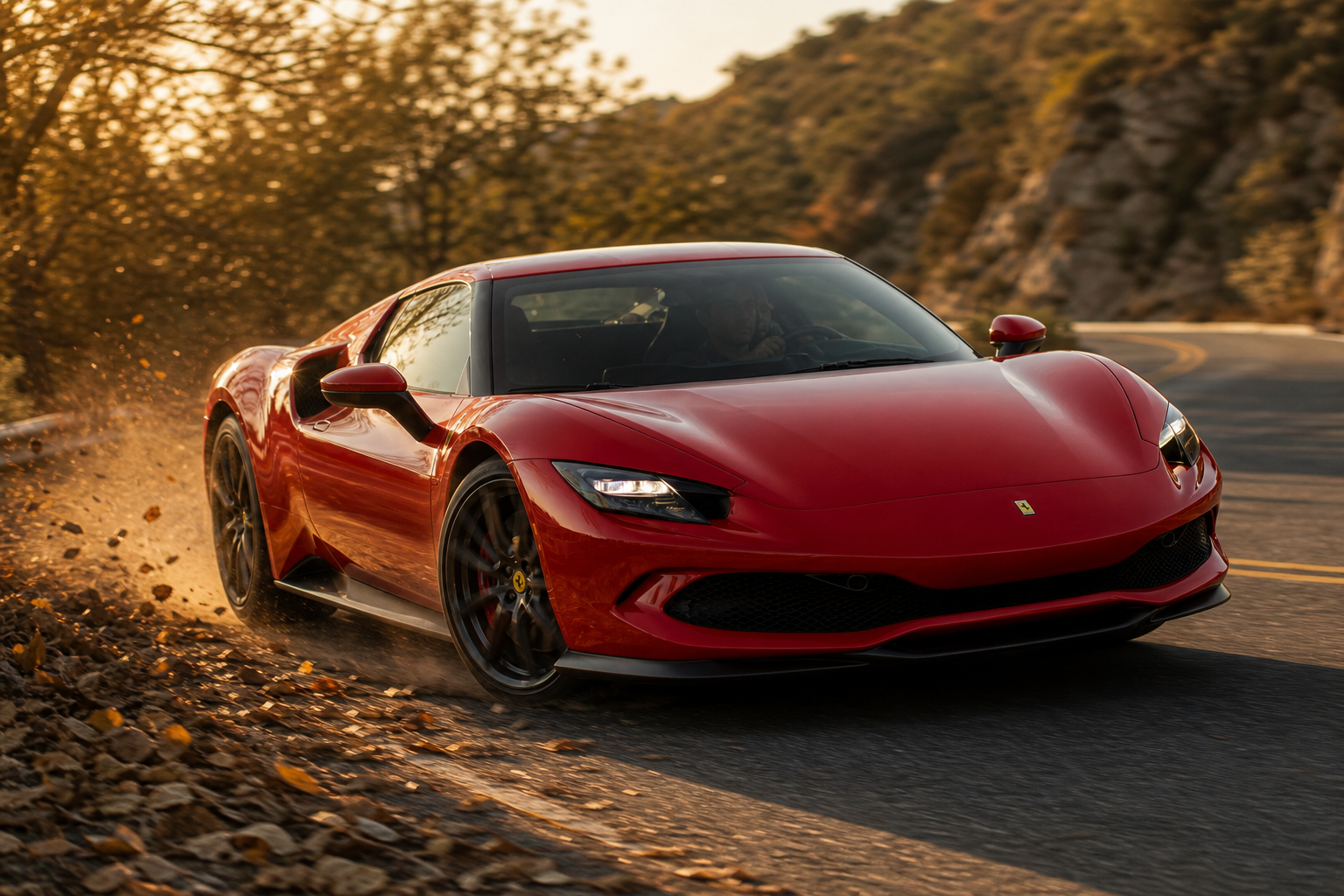 Fire Engine Red Exotic Sports Car on Mountain Road